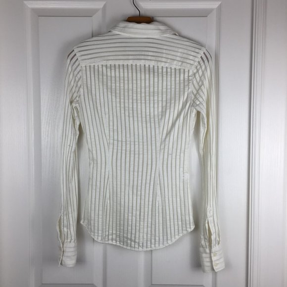 Express Medium Button Down Shimmer Thread Top - Picture 9 of 9